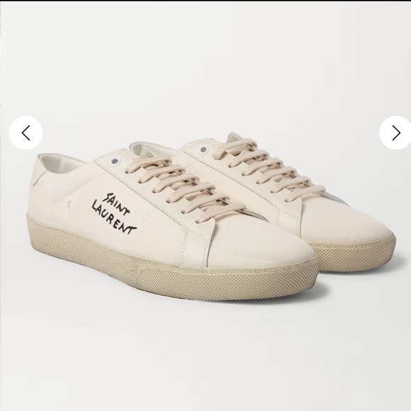 YSL Court Classic Leather-Trimmed Logo-Embroidered Distressed Canvas Sneakers - Picture 4 of 5